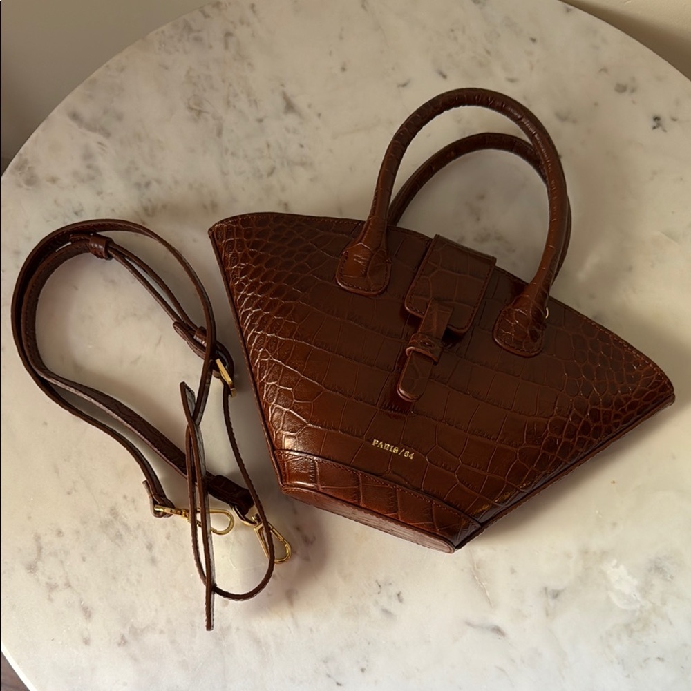 PARIS 64 Mini Lumiere Crocodile-Embossed Satchel Brown